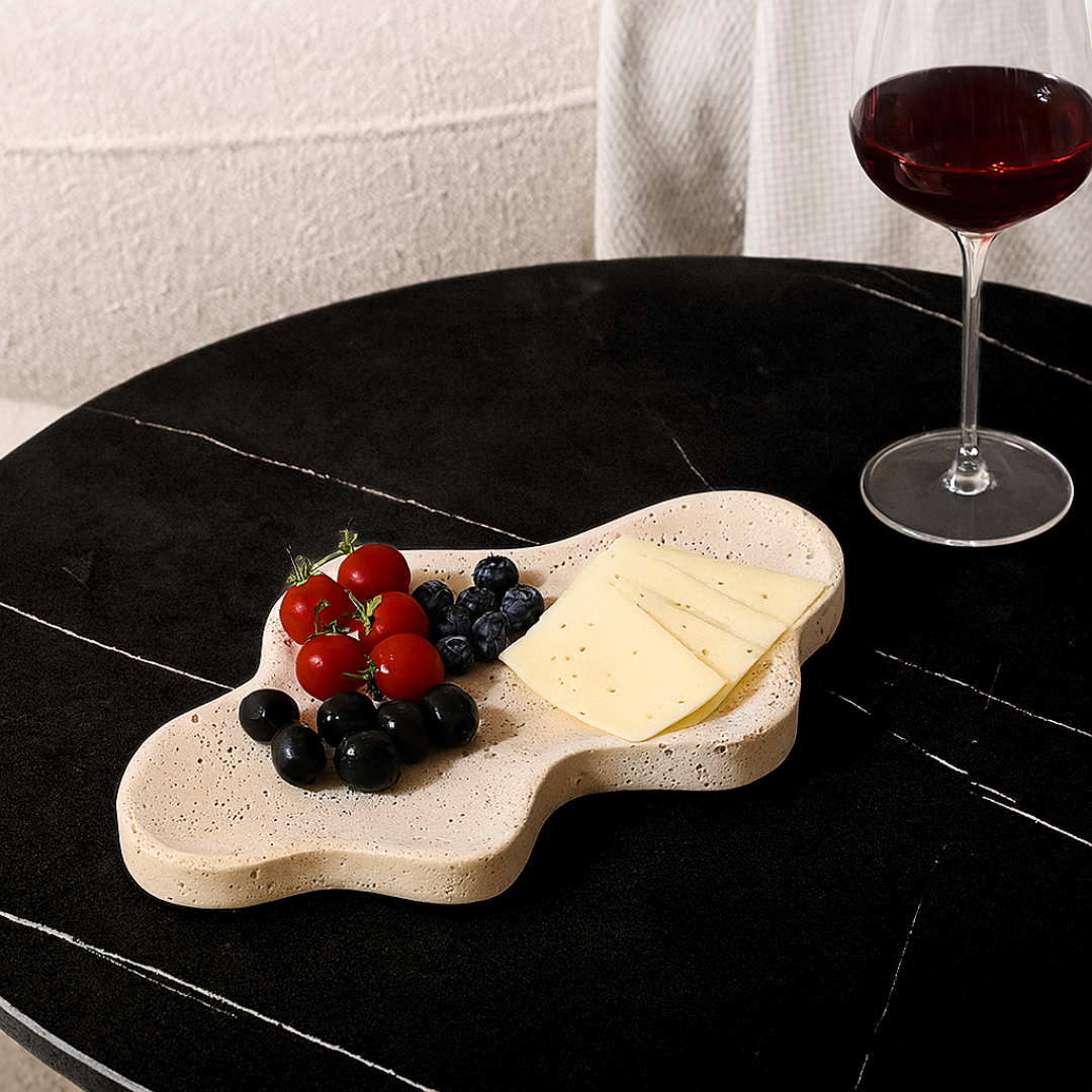 Freeform Cloud Travertine Tray - Solid Natural Stone