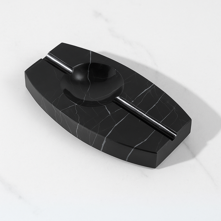 Luxury Marble Ashtray – 1.3kg Solid Stone with Hand-Carved Channels