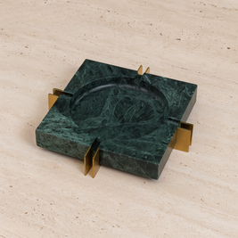Modern Luxe Square Marble Ashtray – Solid Stone with Brass Accents (2kg)