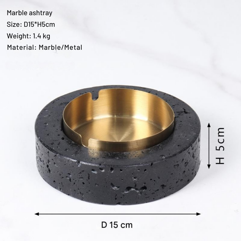 Volcanic Luxe Round Marble Ashtray – Solid Stone with Brushed Steel Insert (1.4kg)