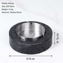 Volcanic Luxe Round Marble Ashtray – Solid Stone with Brushed Steel Insert (1.4kg)