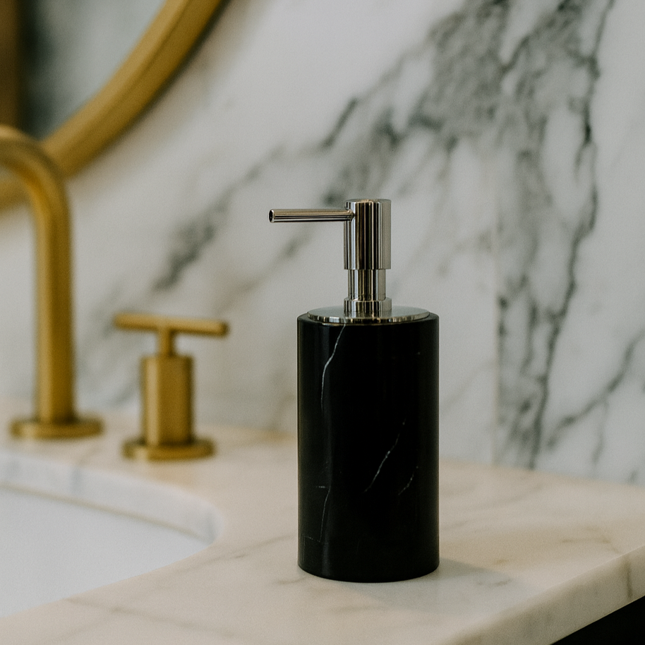 Luxury Marble Lotion Bottle – Solid Stone with Metal Pump