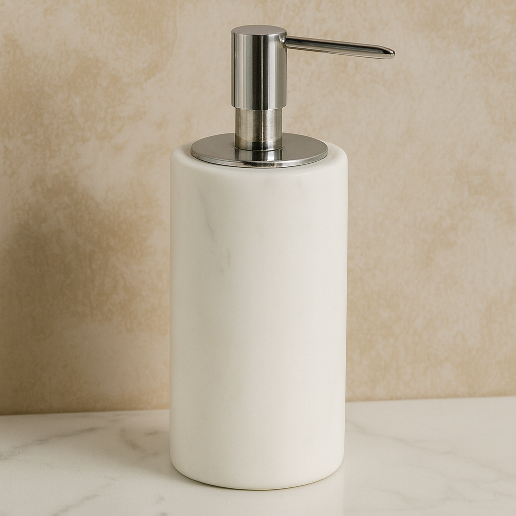Luxury Marble Lotion Bottle – Solid Stone with Metal Pump