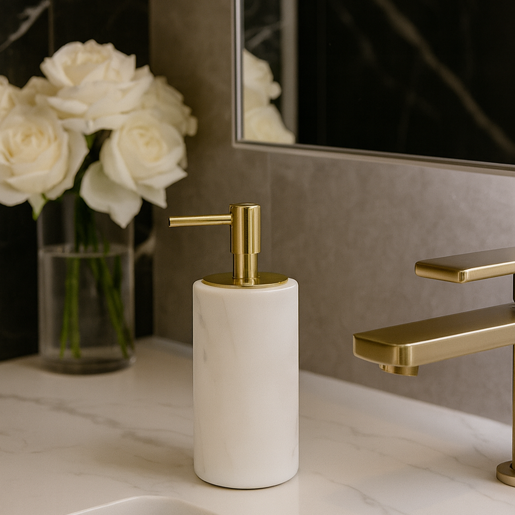 Luxury Marble Lotion Bottle – Solid Stone with Metal Pump