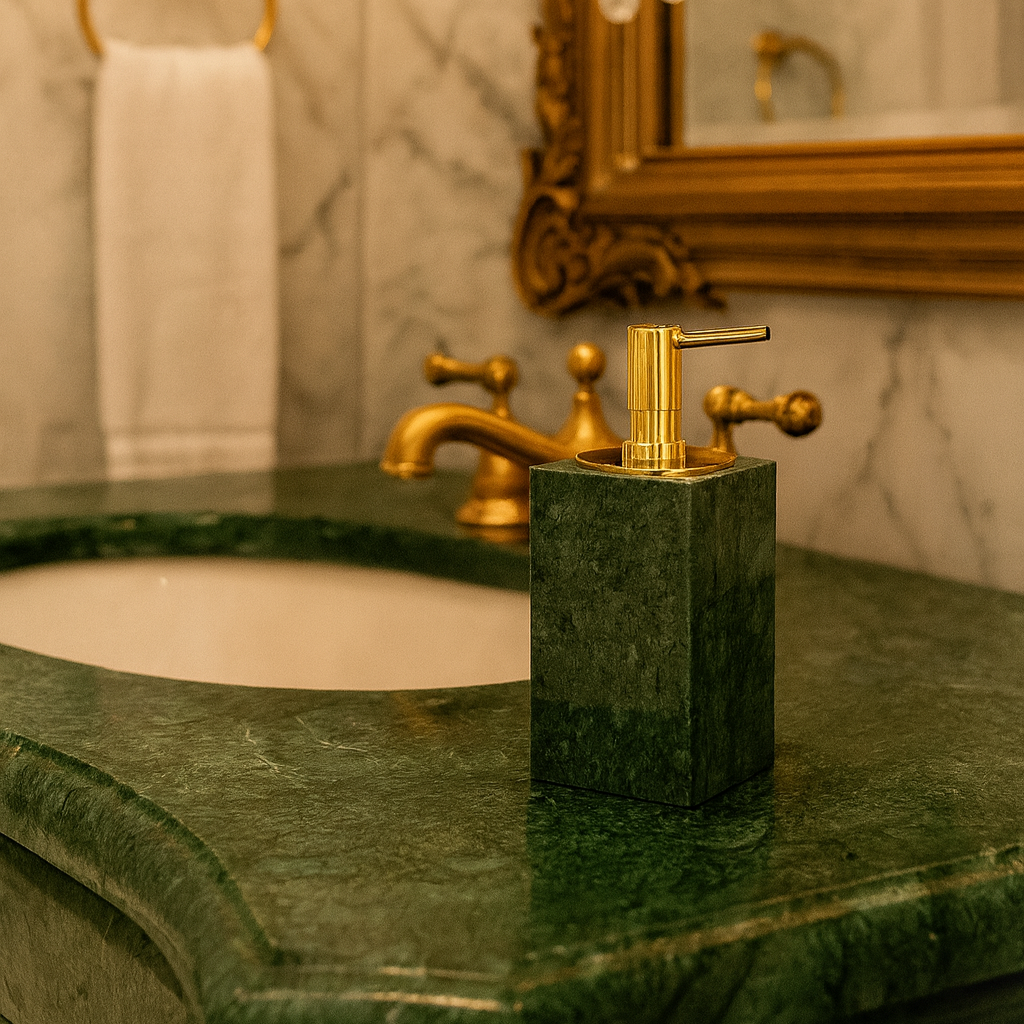 Luxury Marble Lotion Bottle – Solid Stone with Metal Pump