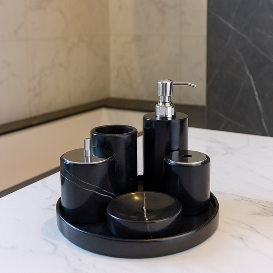 Luxury 6-Piece Marble Bathroom Set – Solid Stone
