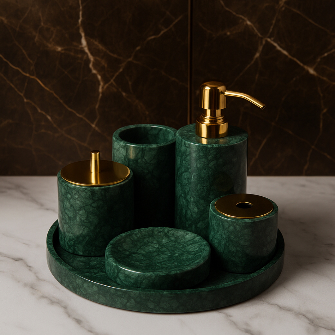 Luxury 6-Piece Marble Bathroom Set – Solid Stone