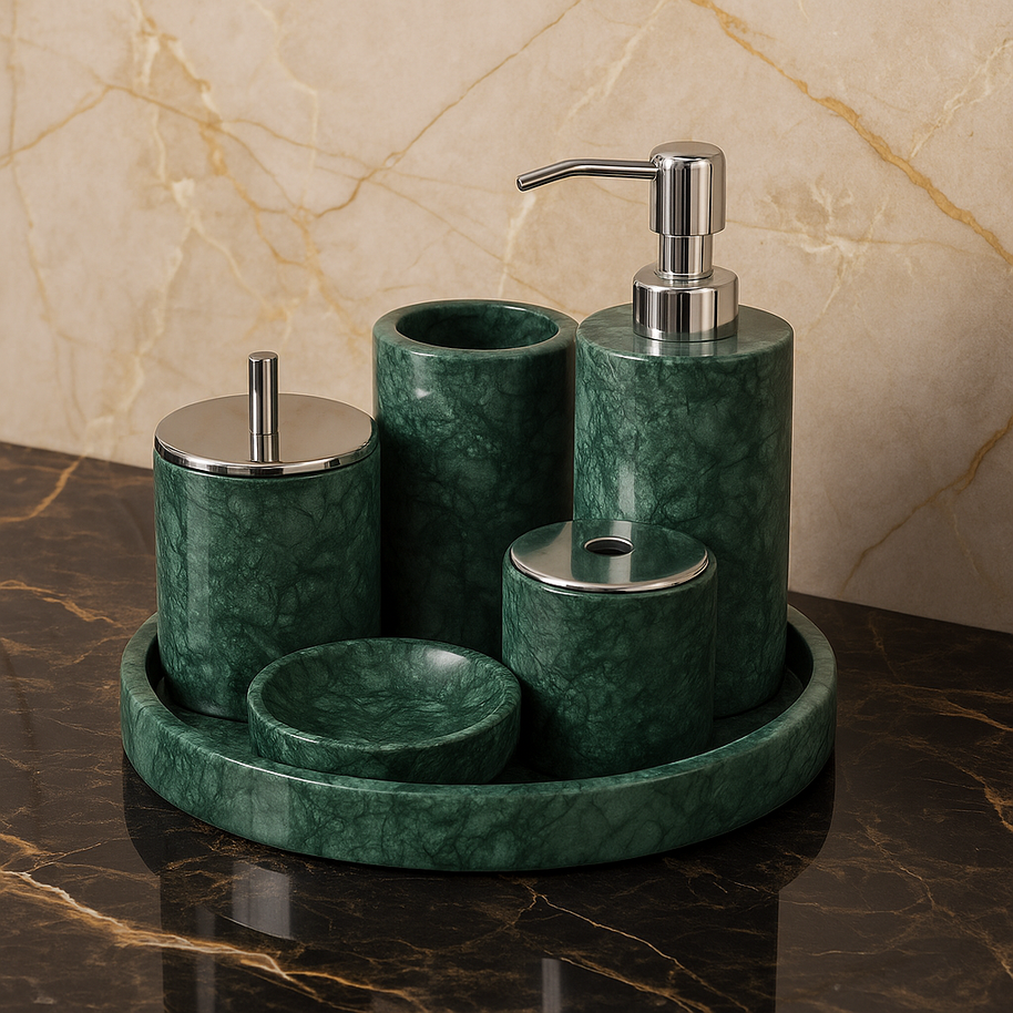 Luxury 6-Piece Marble Bathroom Set – Solid Stone
