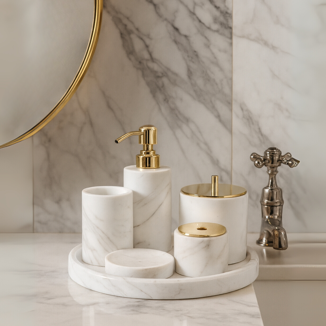 Luxury 6-Piece Marble Bathroom Set – Solid Stone