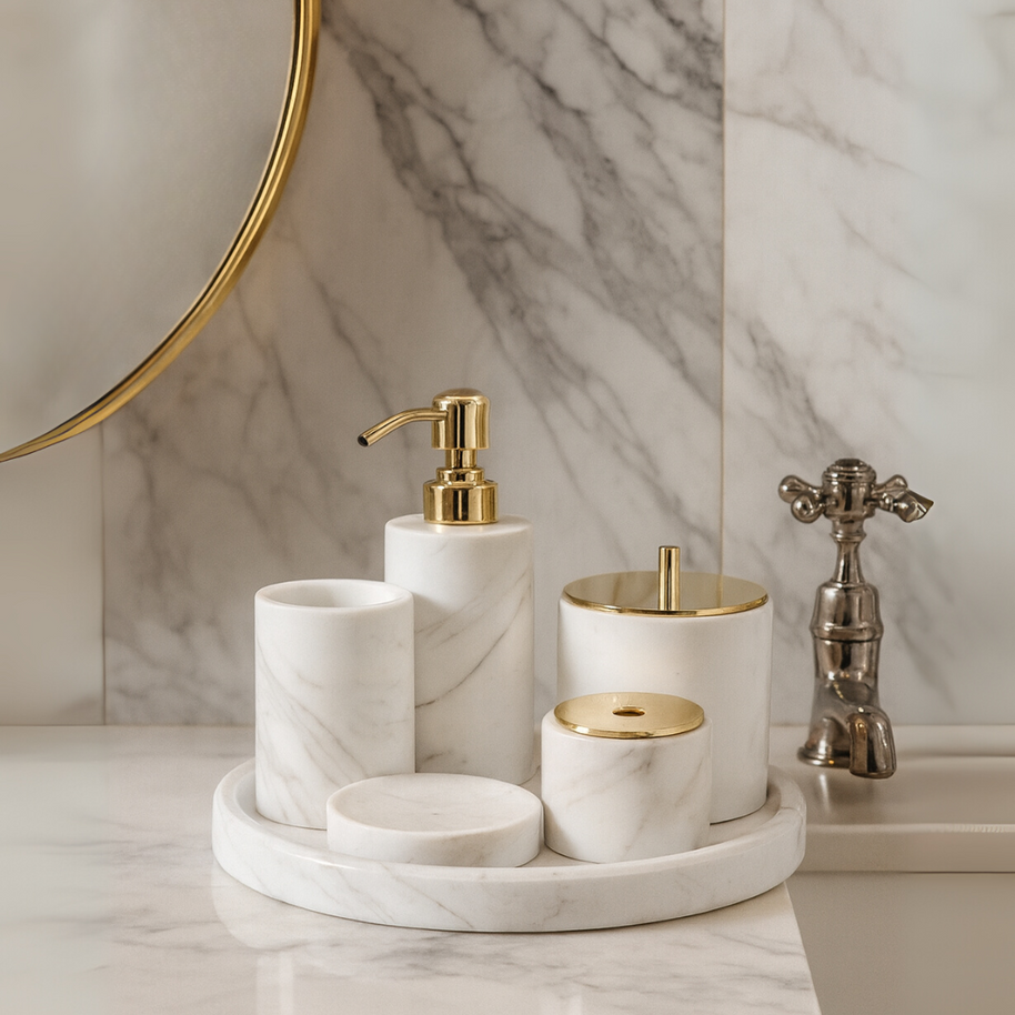 Luxury 6-Piece Marble Bathroom Set – Solid Stone