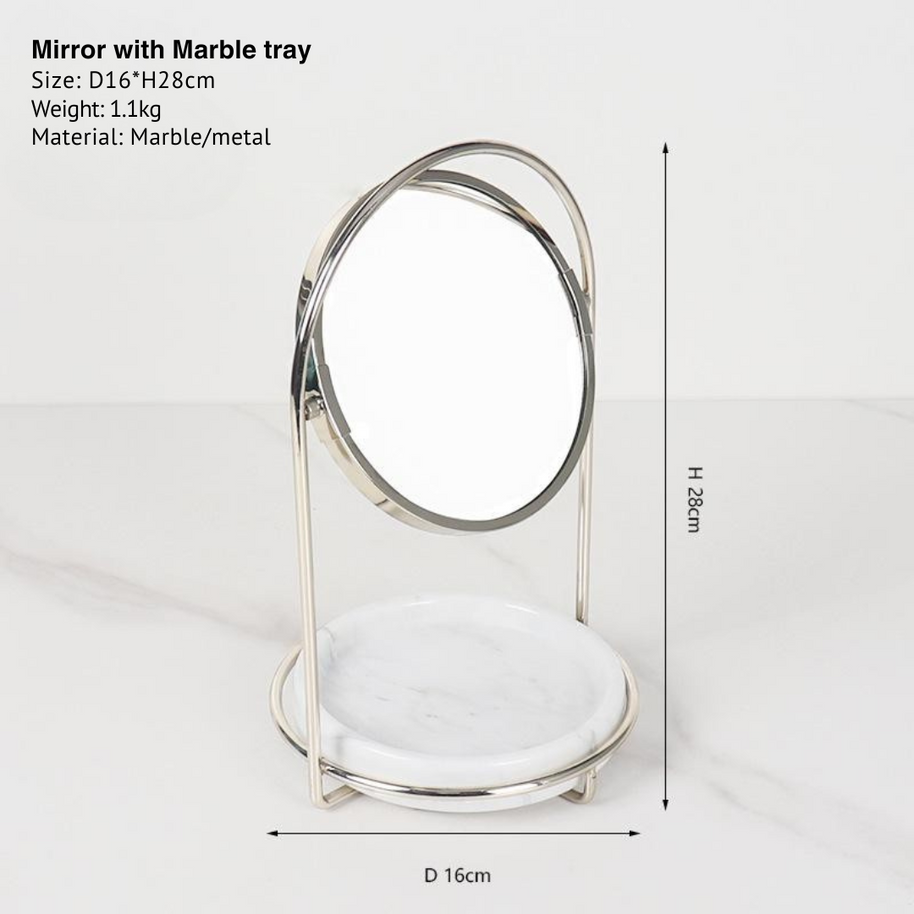 Elegant Marble Vanity Mirror with Tray – Dual-Tone Metal Finish