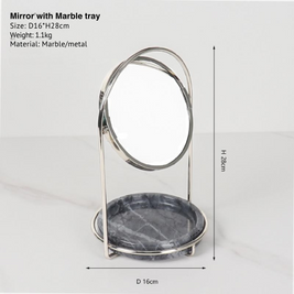 Elegant Marble Vanity Mirror with Tray – Dual-Tone Metal Finish