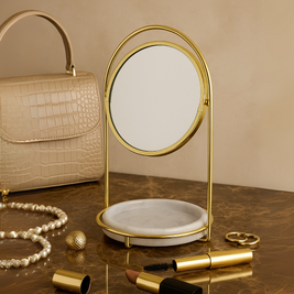 Elegant Marble Vanity Mirror with Tray – Dual-Tone Metal Finish