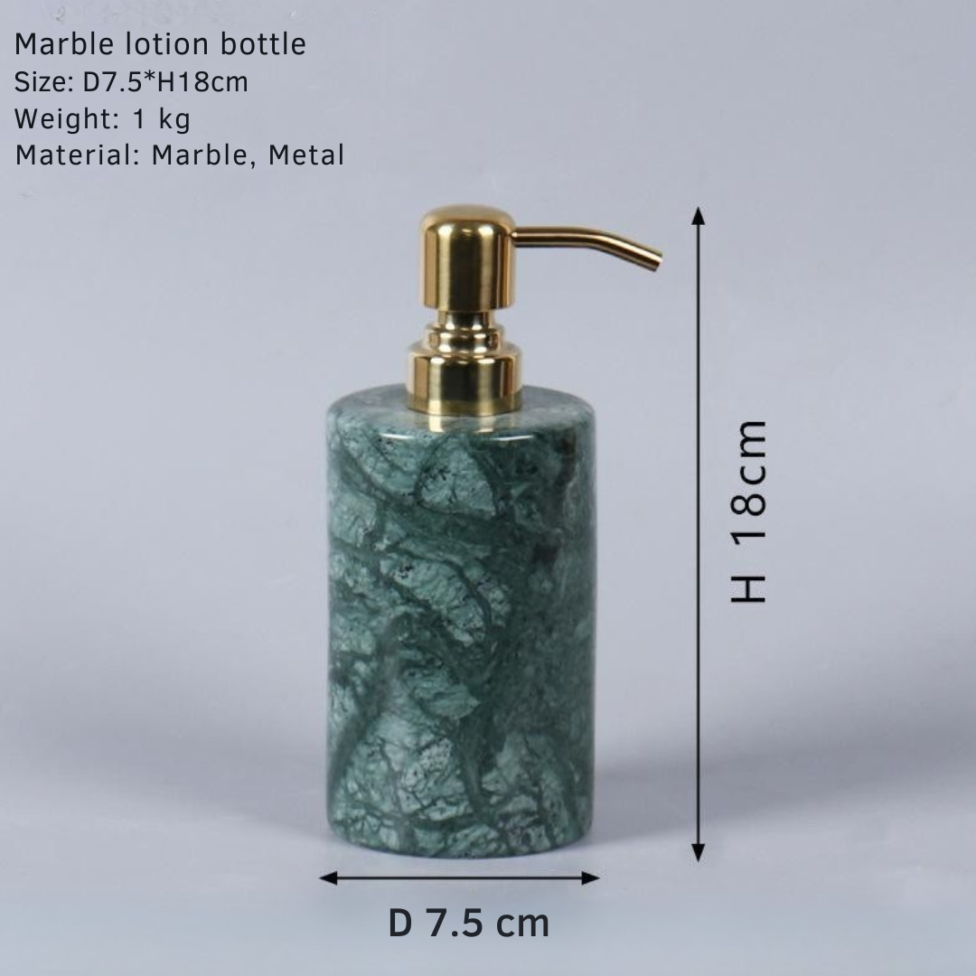 Emerald Vein Round Marble Soap Dispenser – Solid Stone with Gold Metal Pump (1kg)
