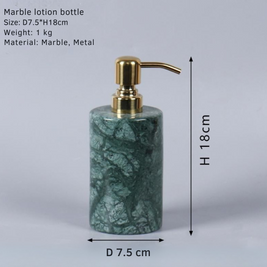 Emerald Vein Round Marble Soap Dispenser – Solid Stone with Gold Metal Pump (1kg)