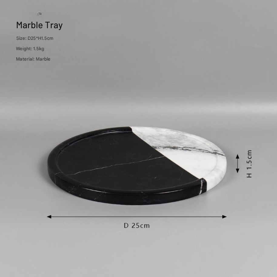 Luxury Round Marble Tray – Black & White Design