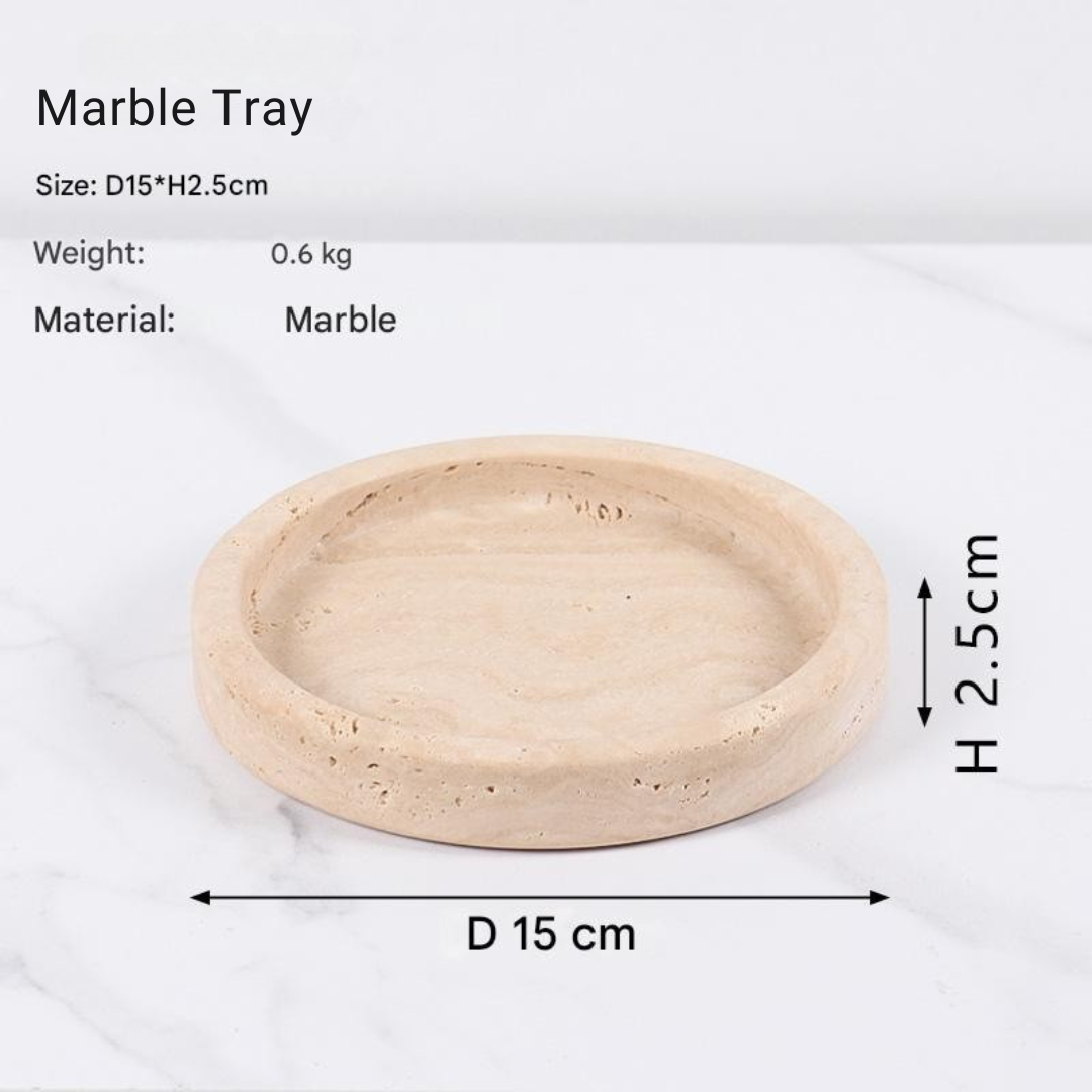 Beige Travertine Tray – Round 15cm | Minimalist Natural Stone