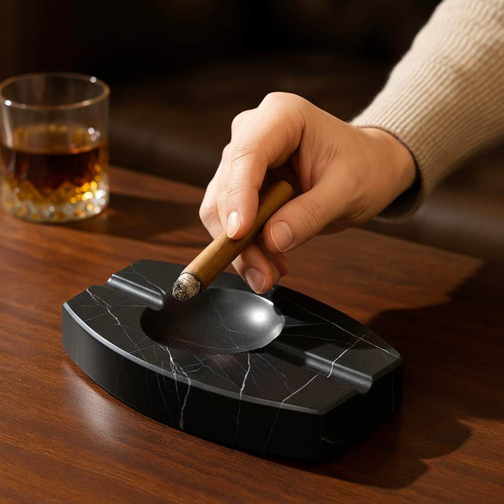 Luxury Marble Ashtray – 1.3kg Solid Stone with Hand-Carved Channels