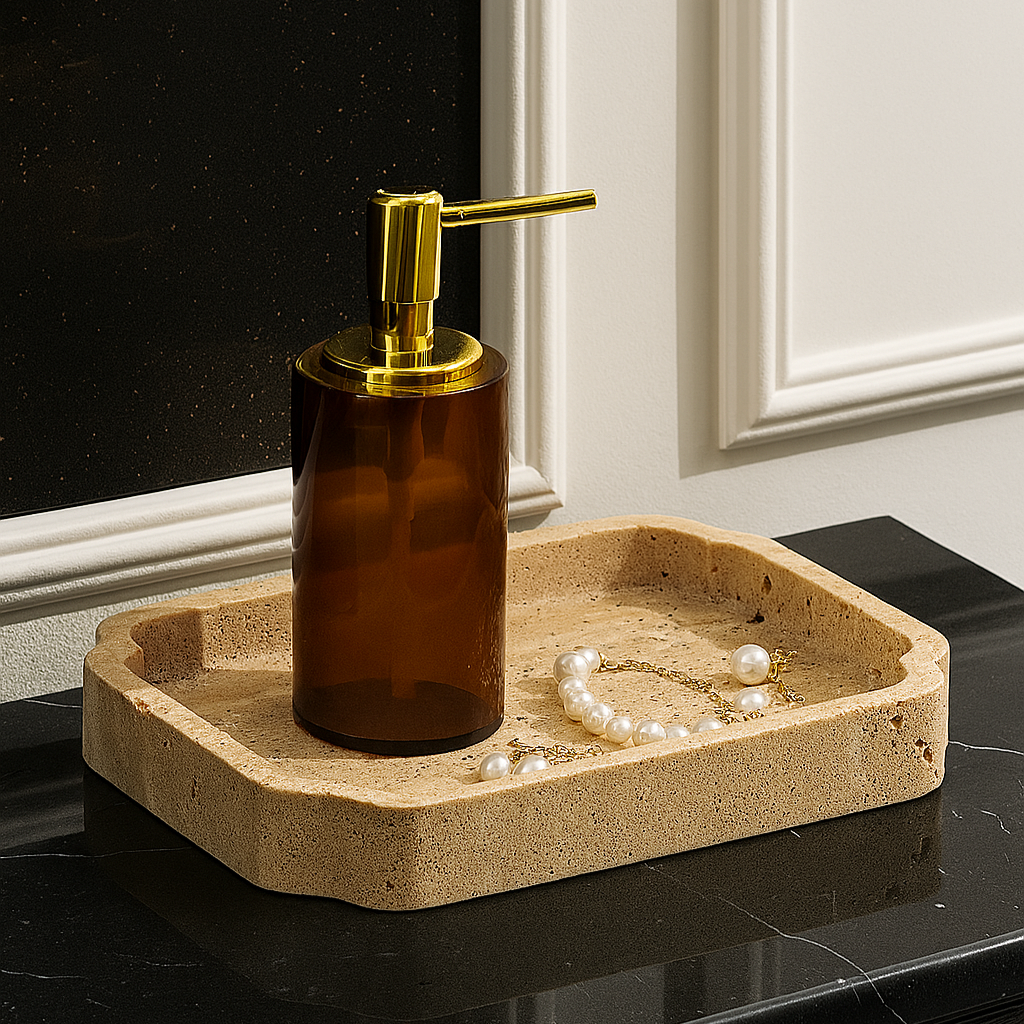 Natural Travertine Catchall Tray – Minimalist Vanity Organizer