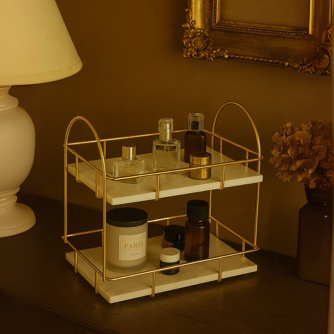 Luxury Rectangular Marble Double Tray with Handles