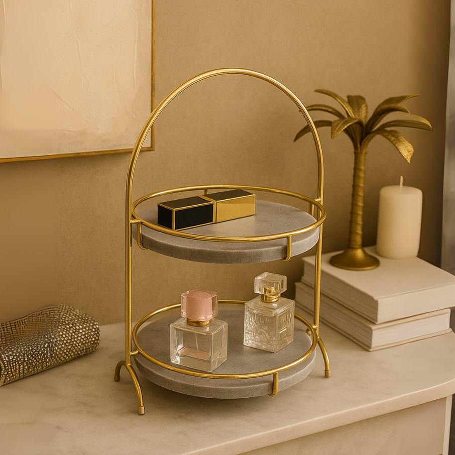 Aurora Round Marble Double Tray with Arched Handle