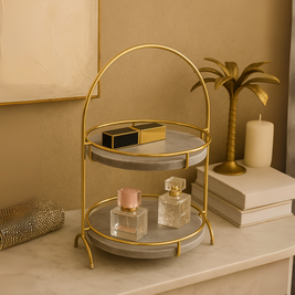 Aurora Round Marble Double Tray with Arched Handle