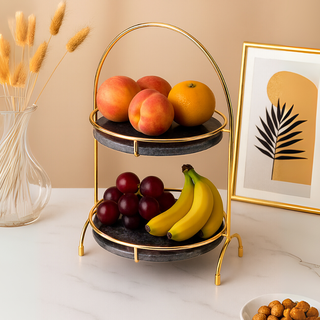 Aurora Round Marble Double Tray with Arched Handle