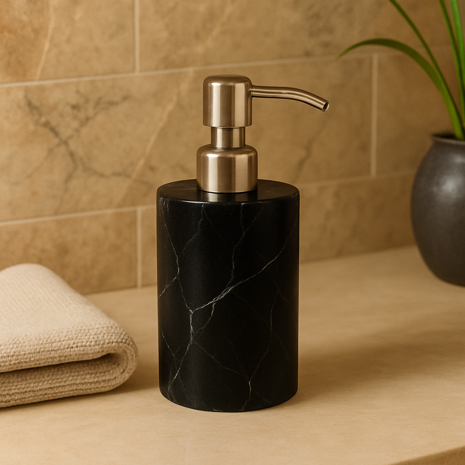 Round Marble Soap Dispenser – Solid Stone with Metal Pump (1kg)