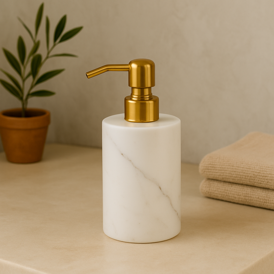 Round Marble Soap Dispenser – Solid Stone with Metal Pump (1kg)