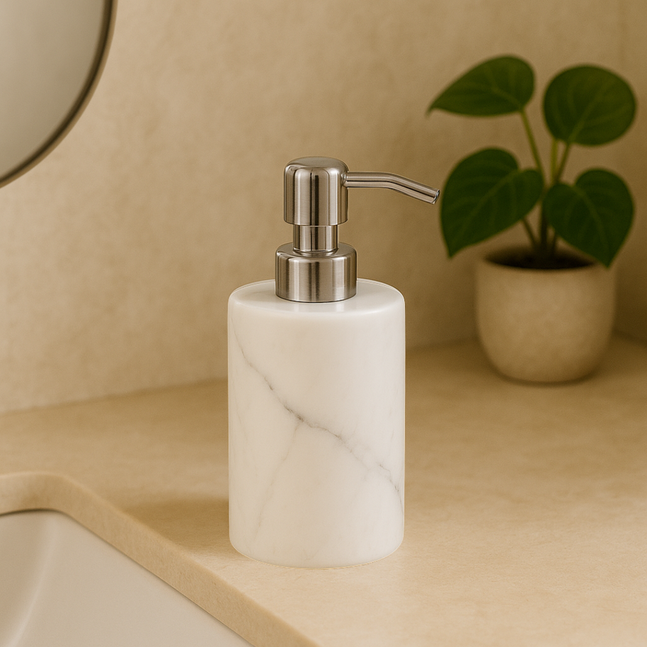 Round Marble Soap Dispenser – Solid Stone with Metal Pump (1kg)