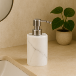 Round Marble Soap Dispenser – Solid Stone with Metal Pump (1kg)