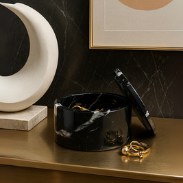 Runde Nero Marquina Marmor Schmuckschatulle