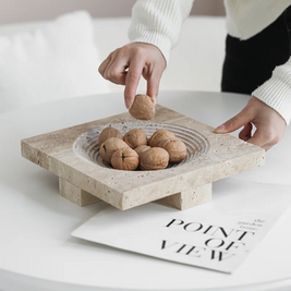 Vena Travertine Fruit Tray – Solid Carved Stone