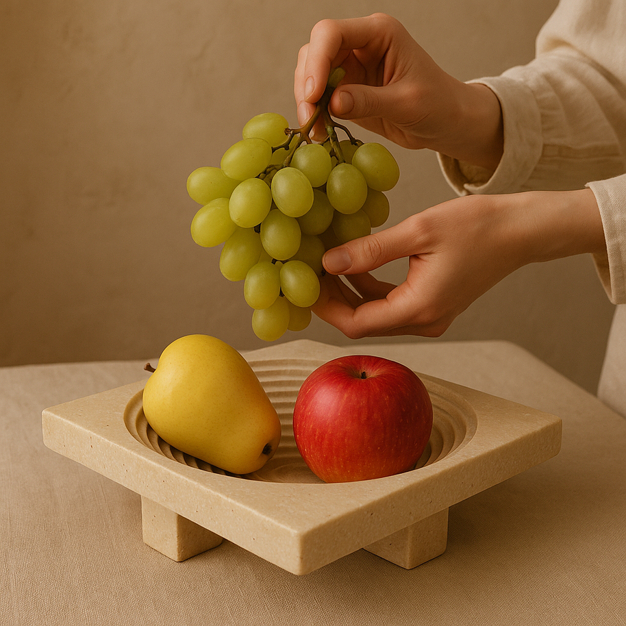 Vena Travertine Fruit Tray – Solid Carved Stone