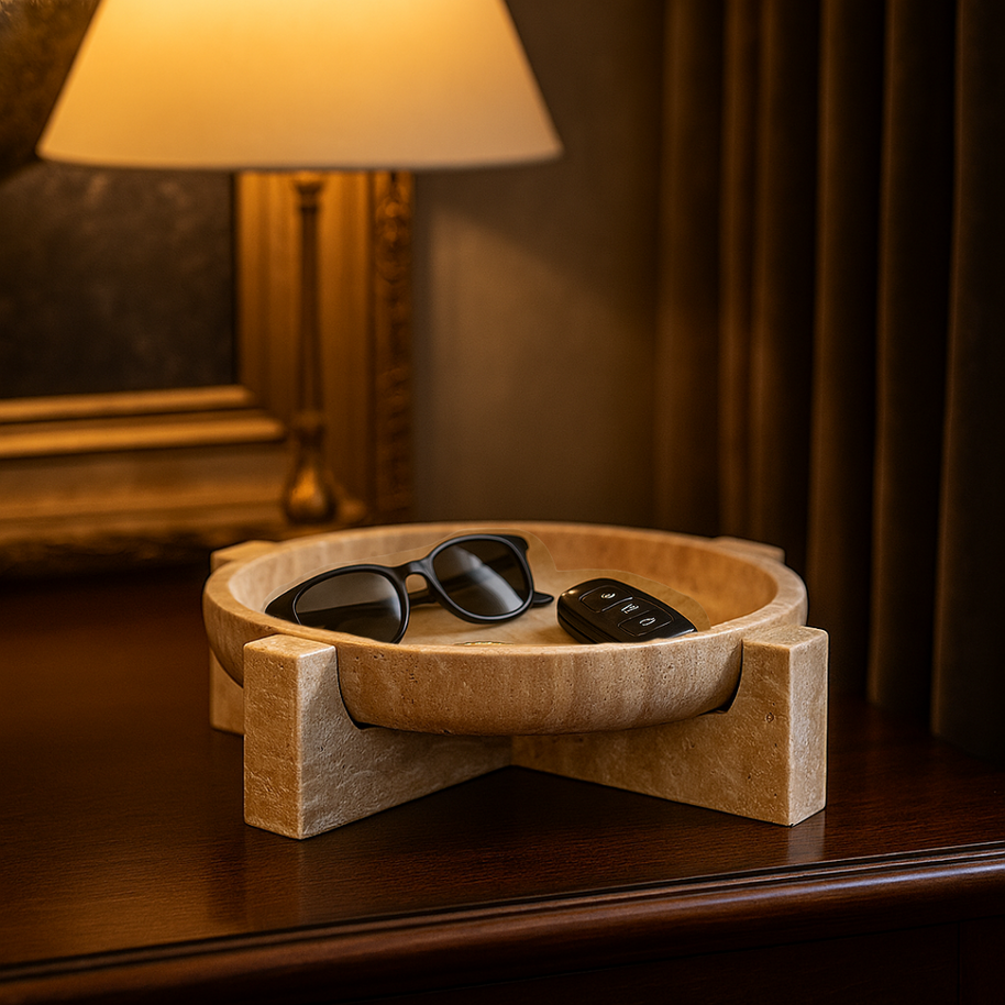 Aurum Travertin Fruit Tray – Massief stenen middelpunt