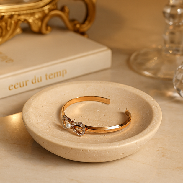 Travertine Round Jewelry Tray