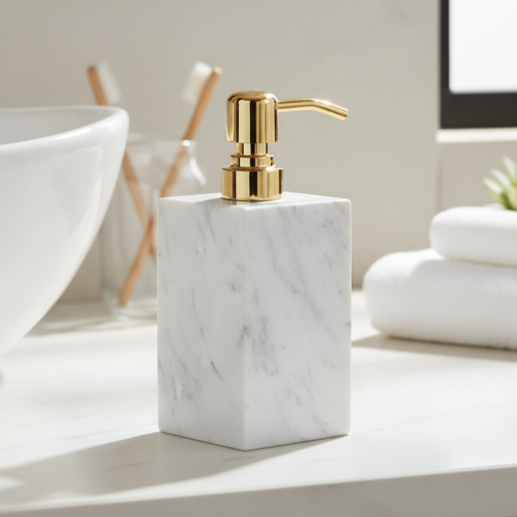 Aurora Marble Soap Dispenser – Solid Stone with Metal Pump