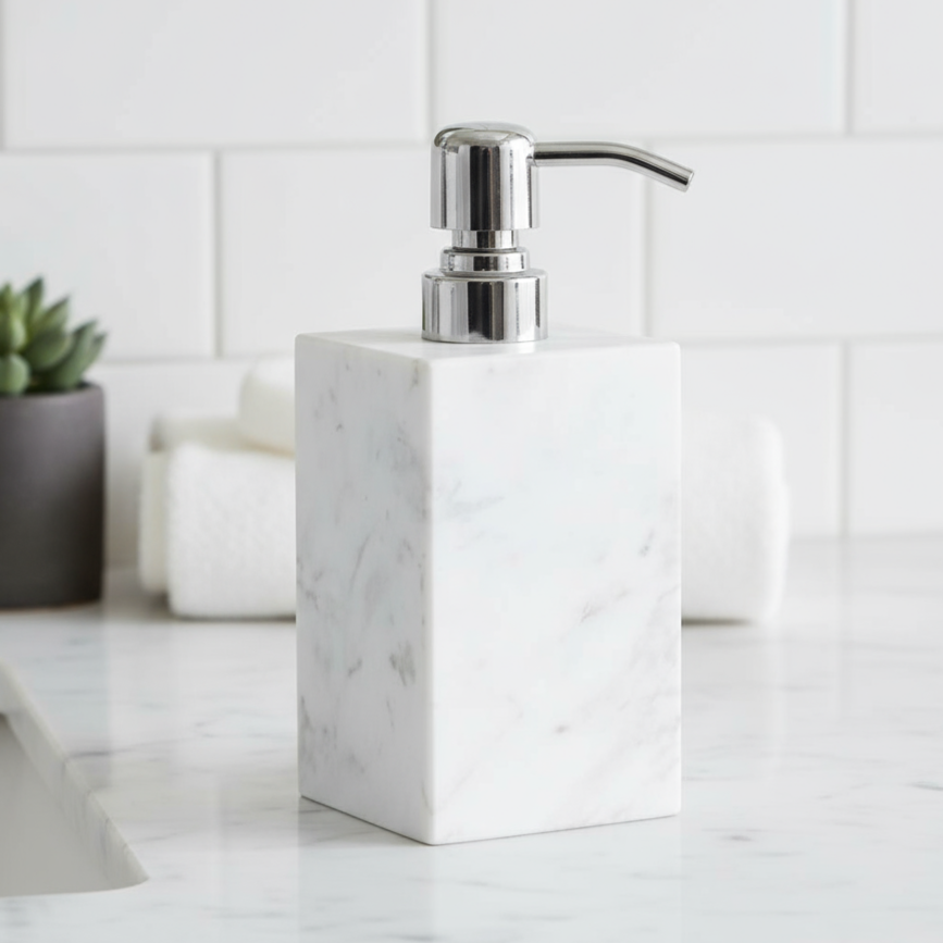 Aurora Marble Soap Dispenser – Solid Stone with Metal Pump