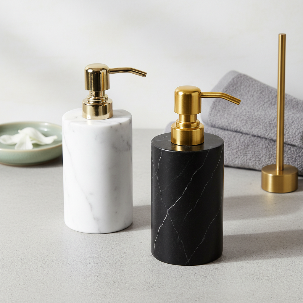 Round Marble Soap Dispenser – Solid Stone with Metal Pump (1kg)
