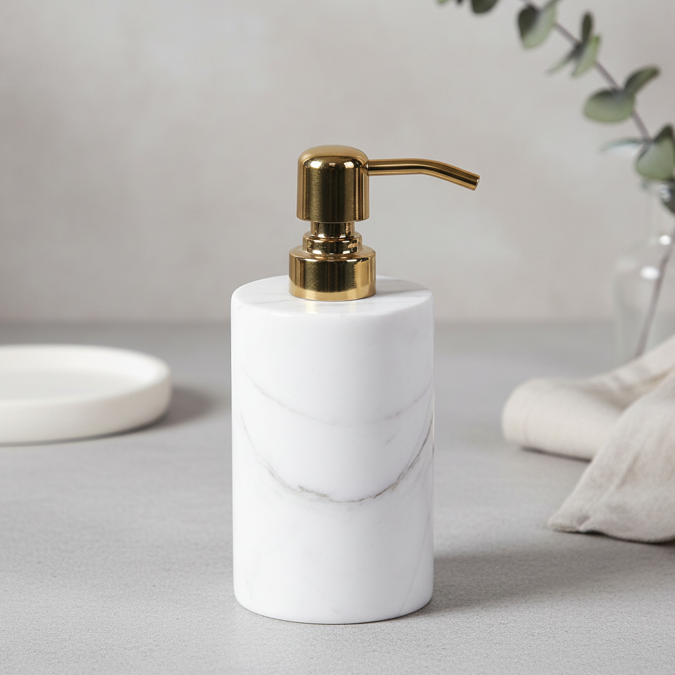 Round Marble Soap Dispenser – Solid Stone with Metal Pump (1kg)