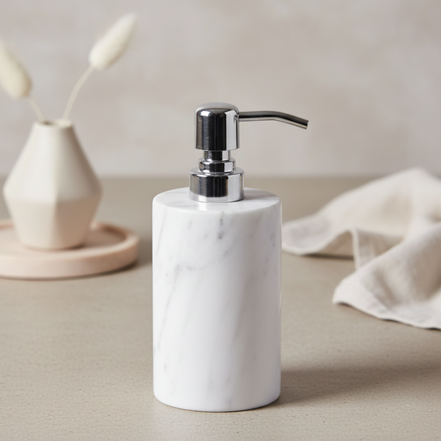 Round Marble Soap Dispenser – Solid Stone with Metal Pump (1kg)