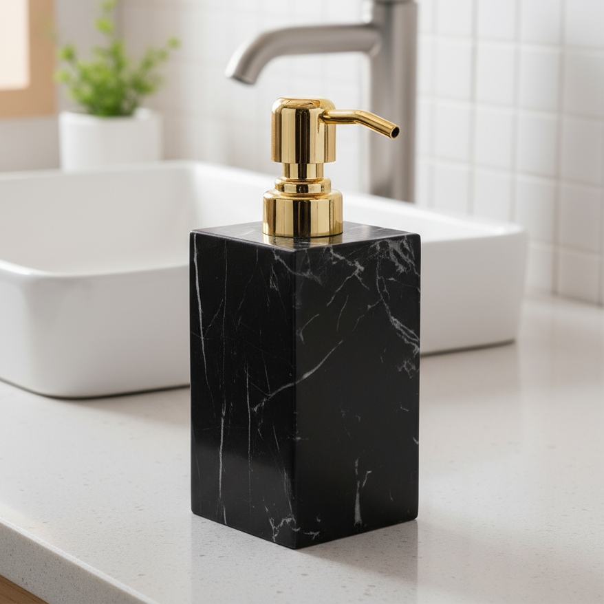 Aurora Marble Soap Dispenser – Solid Stone with Metal Pump