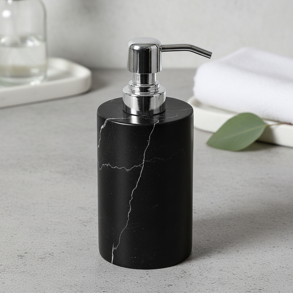 Round Marble Soap Dispenser – Solid Stone with Metal Pump (1kg)