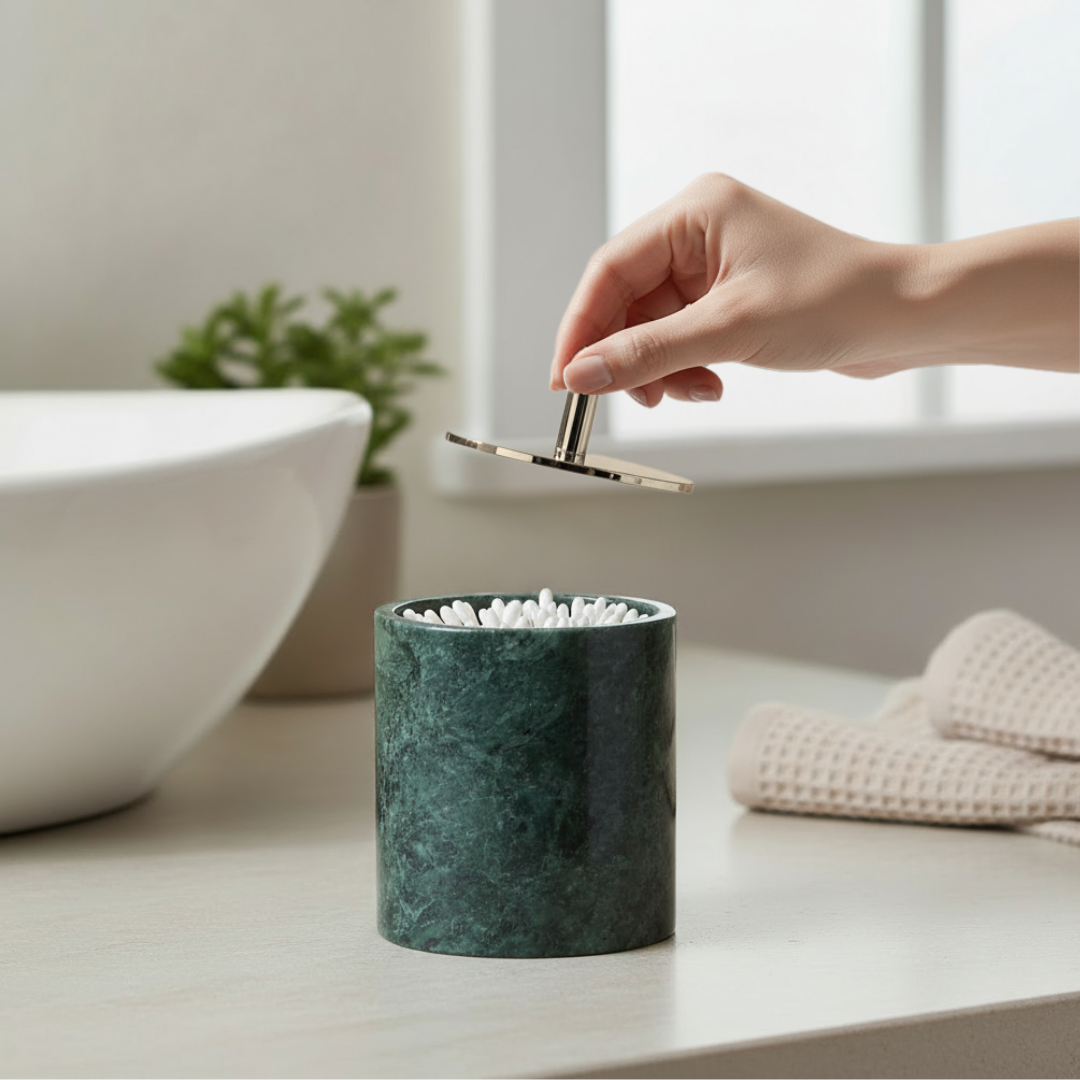 Luxury Solid Stone Marble Cotton Swab Canister