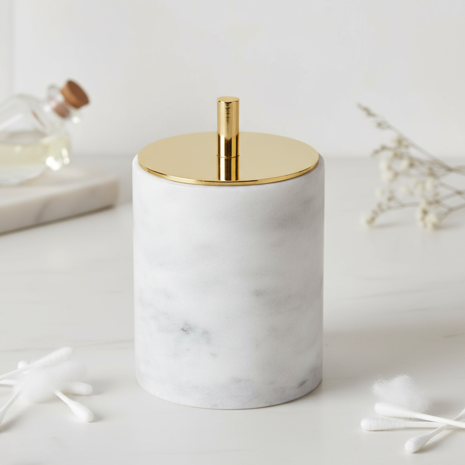 Luxury Solid Stone Marble Cotton Swab Canister