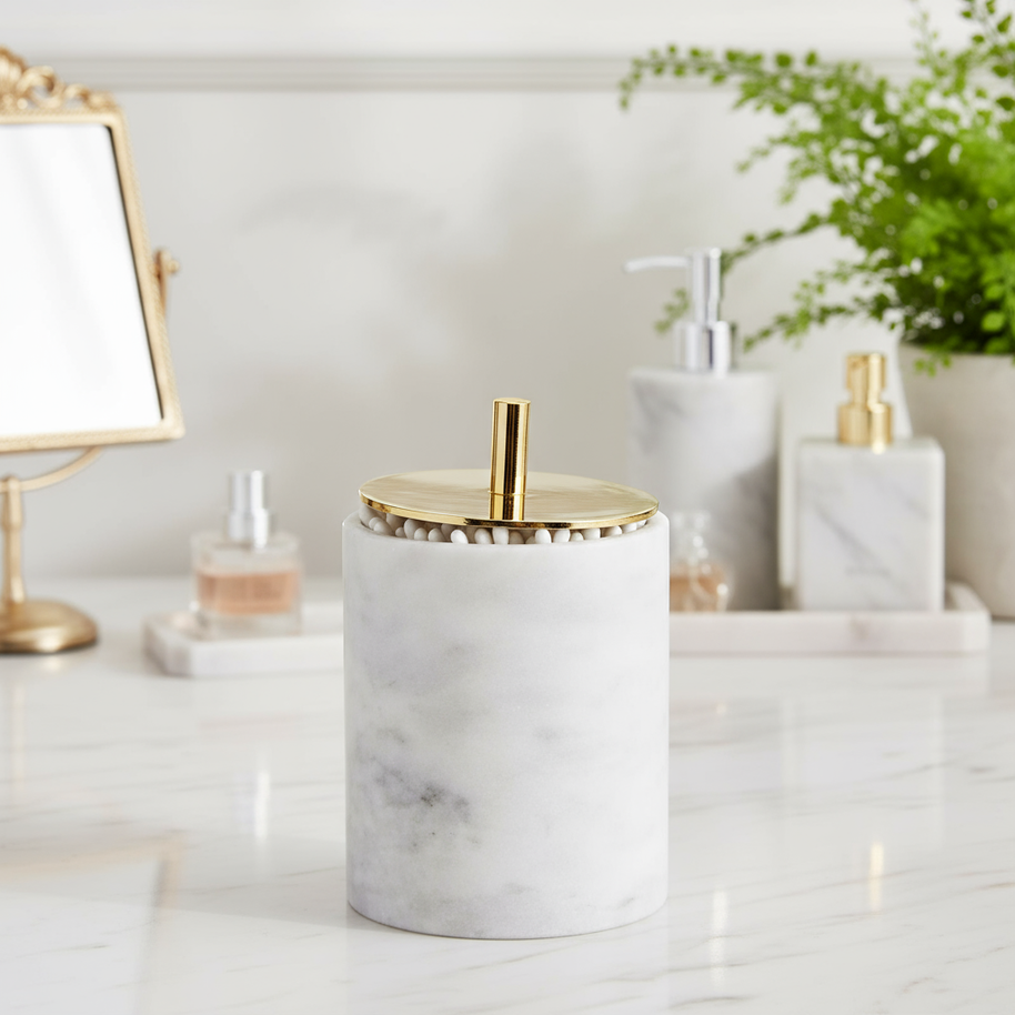 Luxury Solid Stone Marble Cotton Swab Canister