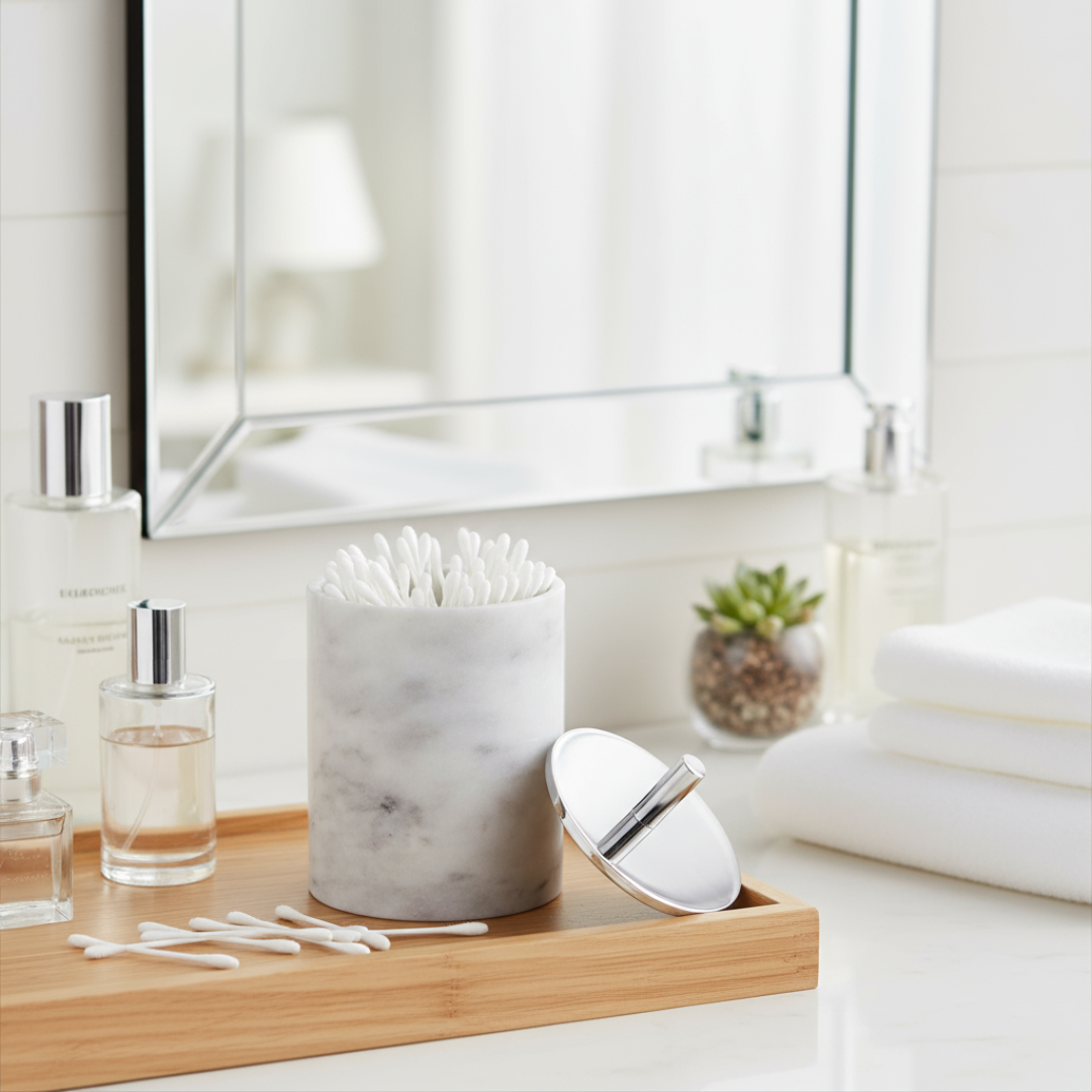 Luxury Solid Stone Marble Cotton Swab Canister