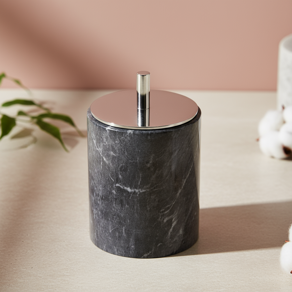 Luxury Solid Stone Marble Cotton Swab Canister