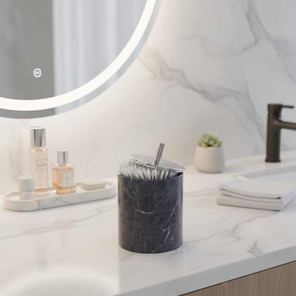 Luxury Solid Stone Marble Cotton Swab Canister
