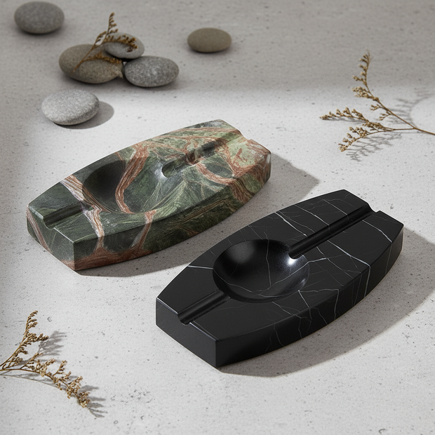 Luxury Marble Ashtray – 1.3kg Solid Stone with Hand-Carved Channels